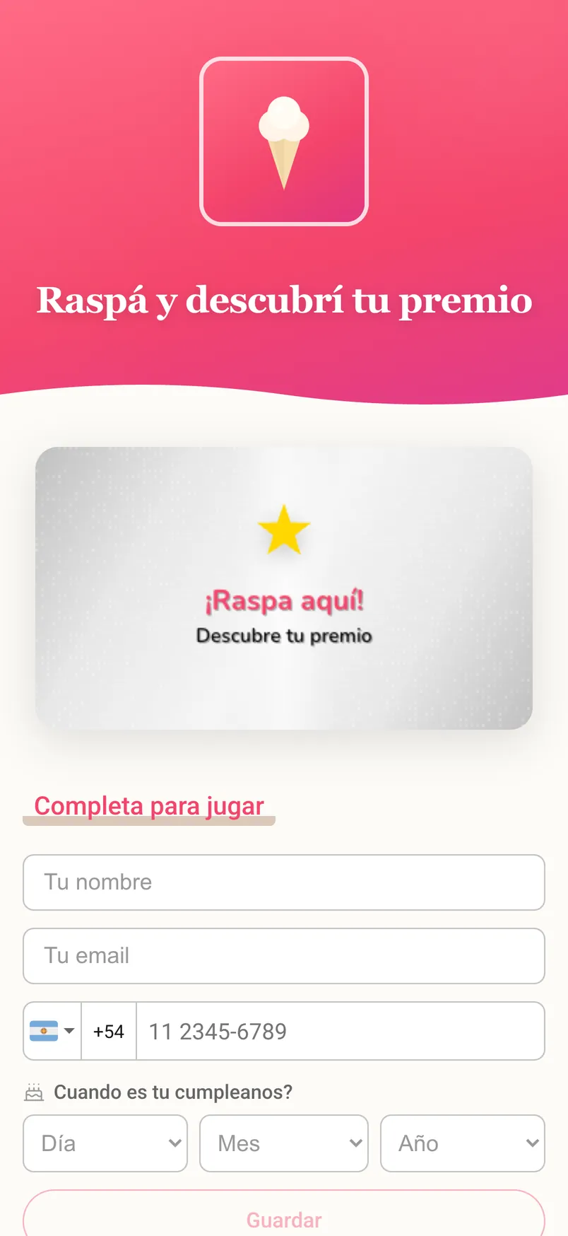 Cliencer's scratch card with the form to leave a name and email