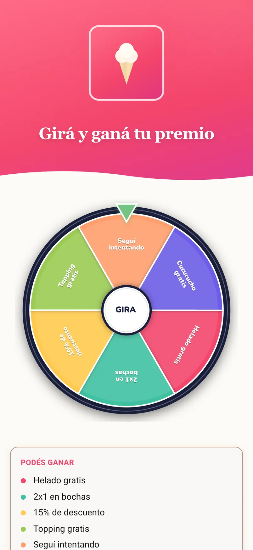 Cliencer's prize wheel open on a phone